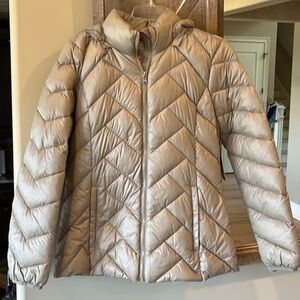 Down Jacket London Fog Womens M Lightweight Hooded Champagne